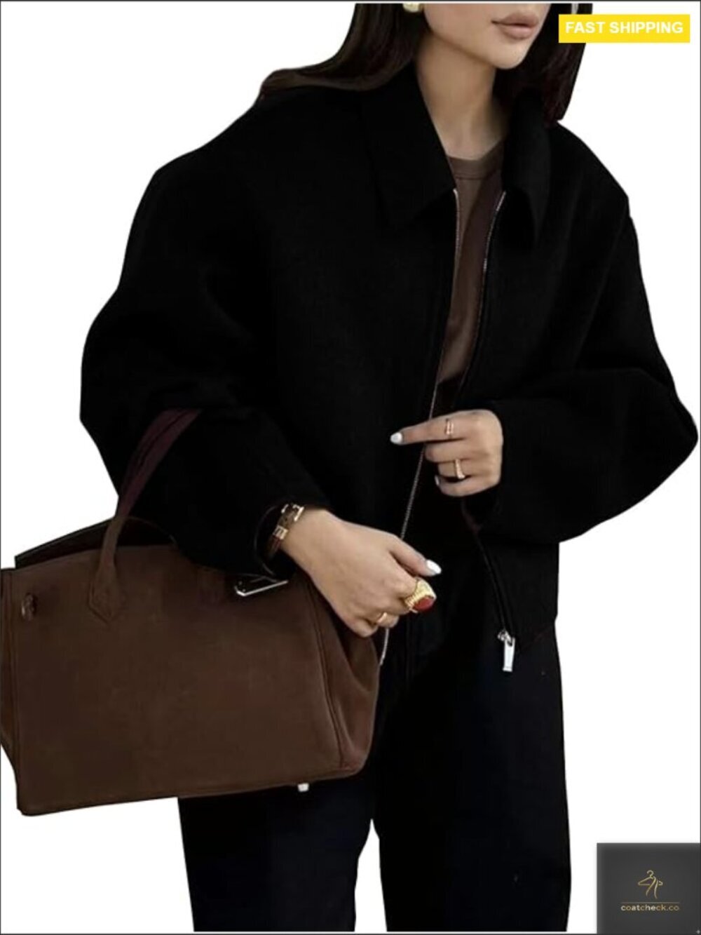Cropped Wool Bomber Jacket Zip Up Fleece Winter Pea Coat Relaxed Fit